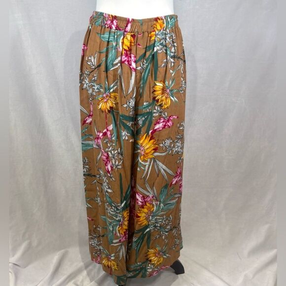 Kori America tropical print lace up tie front wide leg palazzo pants size small - Picture 4 of 7